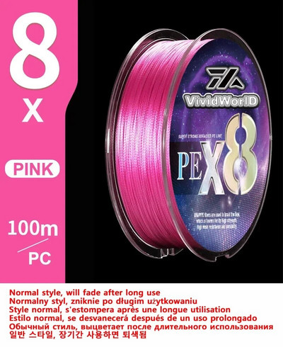VWVIVIDWORLD 100% Colorfast 8 pinuma makšķerēšanas aukla daudzpavedienu līnija linha multifilamento 8 pavedieni PE 100m