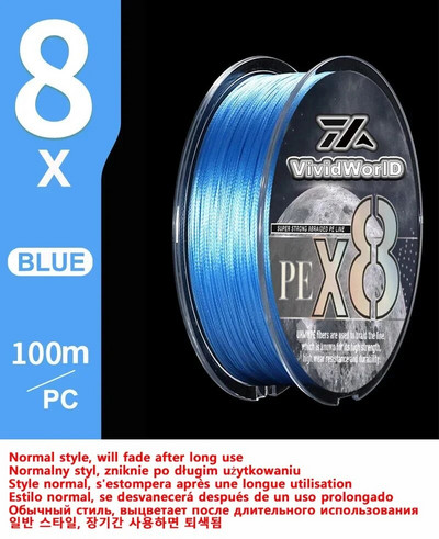 VWVIVIDWORLD 100% Colorfast 8 pinuma makšķerēšanas aukla daudzpavedienu līnija linha multifilamento 8 pavedieni PE 100m