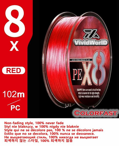 VWVIVIDWORLD 100% Colorfast 8 pinuma makšķerēšanas aukla daudzpavedienu līnija linha multifilamento 8 pavedieni PE 100m