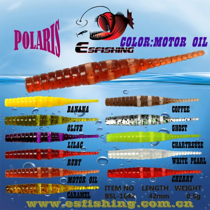 KESFISHING Jig Worm Lures Polaris 42mm Pesca Bass Forele Ziemas zemledus makšķerēšanas injekcijas sāļi un smaržas Bezmaksas piegāde Mīkstās ēsmas