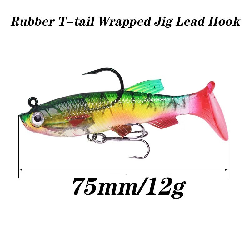 5vnt/Lot Jig Hook Silikoninis minkštas masalo rinkinys Swimbait 7,5cm 12g Žvejybos vobleriai Dirbtiniai guminiai masalai lydekų ešerių masalo reikmenims