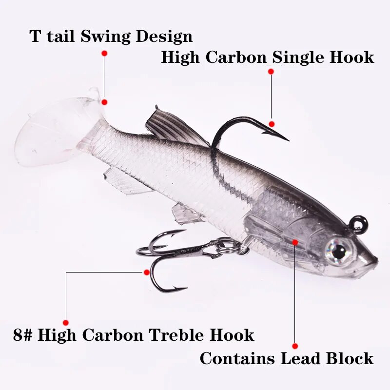 5vnt/Lot Jig Hook Silikoninis minkštas masalo rinkinys Swimbait 7,5cm 12g Žvejybos vobleriai Dirbtiniai guminiai masalai lydekų ešerių masalo reikmenims