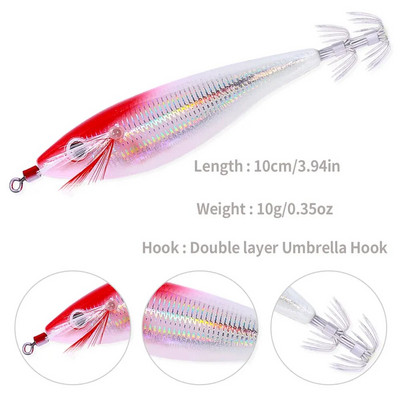 Newup Pesca Eging Squid Jigging Wood Krevett Konksud Kaheksajala sööt 10 cm 10 g Helendav kaheksajala sööt Kaubad kalapüügiks Kunstlik sööt