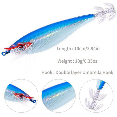 Newup Pesca Eging Squid Jigging Wood Krevett Konksud Kaheksajala sööt 10 cm 10 g Helendav kaheksajala sööt Kaubad kalapüügiks Kunstlik sööt