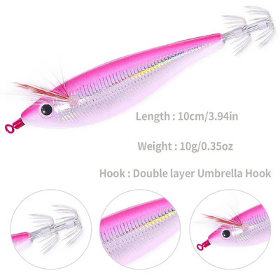 Newup Pesca Eging Squid Jigging Wood Krevett Konksud Kaheksajala sööt 10 cm 10 g Helendav kaheksajala sööt Kaubad kalapüügiks Kunstlik sööt