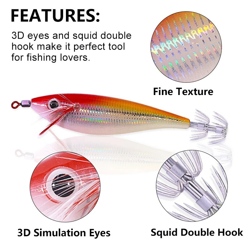 Newup Pesca Eging Squid Jigging Wood Krevett Konksud Kaheksajala sööt 10 cm 10 g Helendav kaheksajala sööt Kaubad kalapüügiks Kunstlik sööt