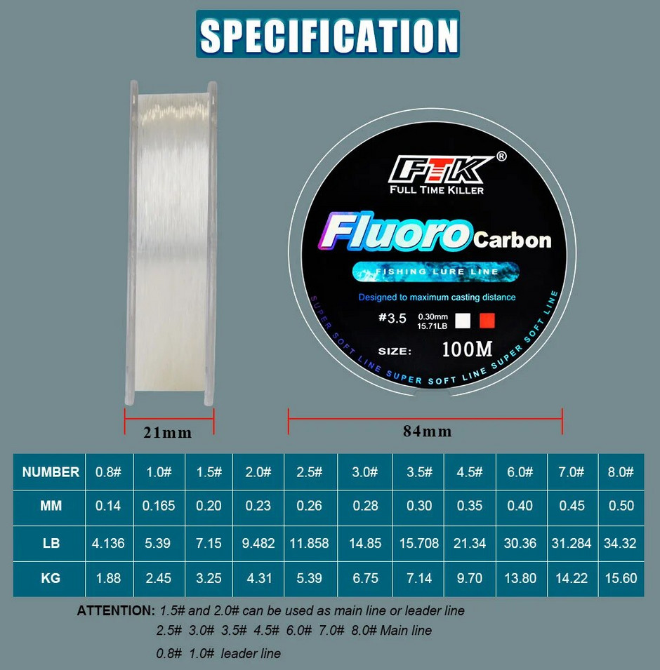 100M Fluorocarbon Fishing Line Carbon Fiber Leader Line Fly