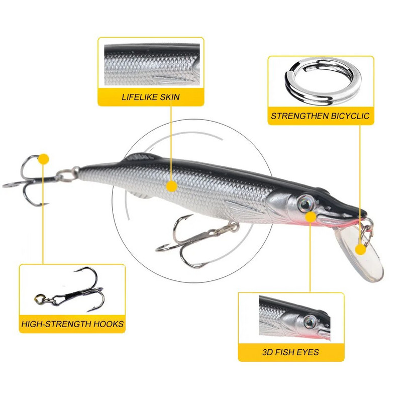 Vobleri Jerkbait 6 krāsas 8.5cm 6.2g Hard Bait Small Minnow Crank Makšķerēšanas mānekļi Bass Fresh Salt Water Tackle Grimšanas māneklis Mini