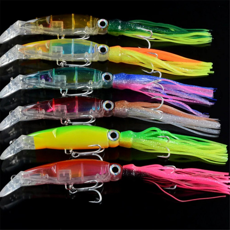 1 tk 14 cm 40 g kaheksajalapüügi peibutis 6 värvi kalmaari kõva sööt, kõrge süsinikusisaldusega terasest konks kaheksajala vänt tuunikala mere võluriistade jaoks