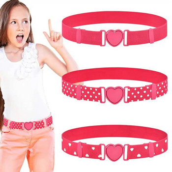 Παιδικές ελαστικές ζώνες κοριτσιών ελαστική ζώνη μέσης ρυθμιζόμενη ομοιόμορφη ζώνη με αγκράφα ροζ καρδιά για εφήβους παιδικά φορέματα κοριτσιών