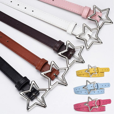 Kids Pentagram PU Leather  Waistband Children Adjustable Metal Star Buckle Holes Belt Girls Solid Color Jeans Waist Strap