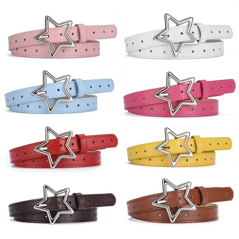 Laste Pentagram PU nahast vöökoht Lastele reguleeritav metallist täht pandla augud vöö Tüdrukud ühevärvilised teksad vöörihm