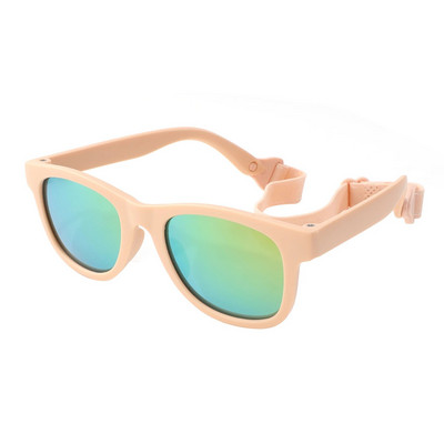 Ochelari de soare Polarizrd pentru copii de 0-2 ani, cu centură, flexibili, durabili, cadru pătrat din silicon, cu lentile UV400 în oglindă, pentru copii