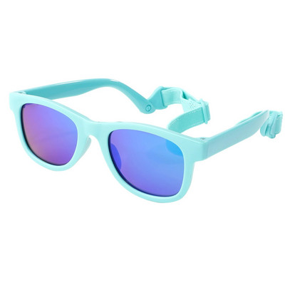 Ochelari de soare Polarizrd pentru copii de 0-2 ani, cu centură, flexibili, durabili, cadru pătrat din silicon, cu lentile UV400 în oglindă, pentru copii