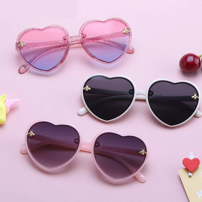 Модна марка сърце детски слънчеви очила деца ретро сладък розов анимационен слънчеви очила рамка момичета момчета бебешки слънчеви очила UV400 очила