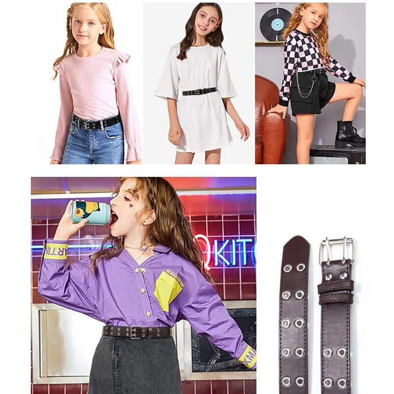 Punk PU kožni remen za dijete s dvostrukim rupama Metalna kopča Dječji remen oko struka Dječaci Djevojčice Traperice Hlače crni pojas prâžka dlâ