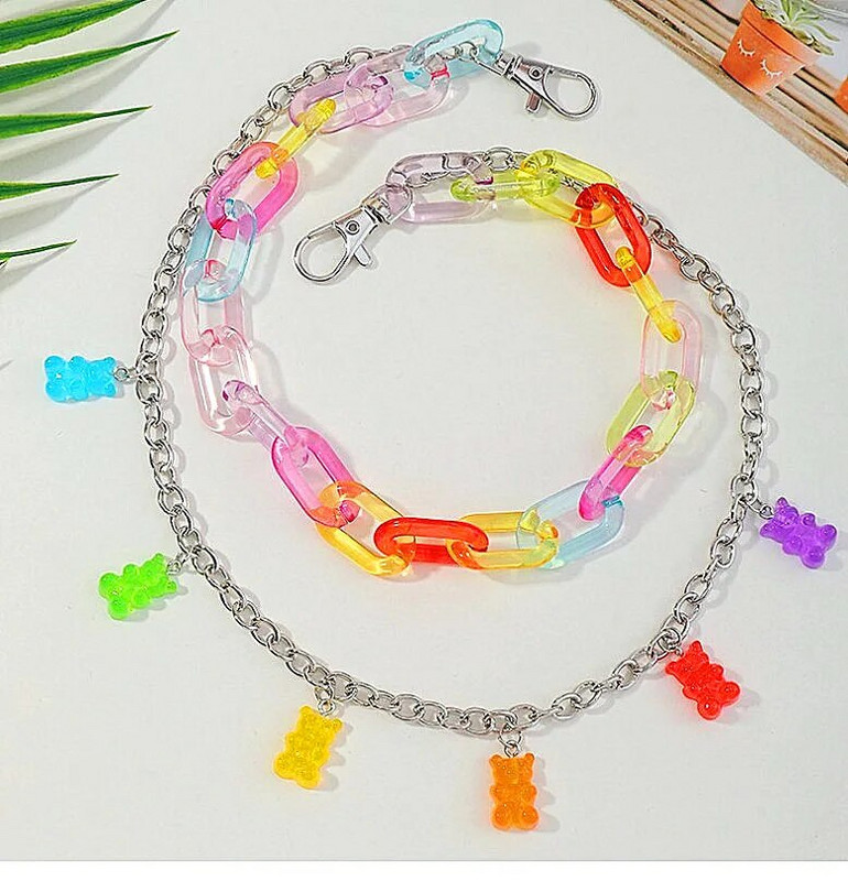 Modni obojeni lanac hlača lanac dječja bombona boja seksi djevojka medvjed lanac oko struka student Y2K stil ležerni kreativni studentski remen