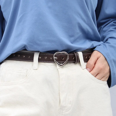 Bērnu mākslīgās ādas josta Bērniem jaukas persiku krāsas sirds sprādzes jostas meitenēm, stingra jostasvieta mīlestības sirds cilpiņai ar caurumu vidukļa josta