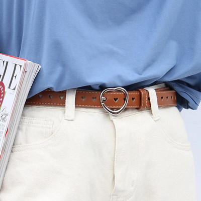 Bērnu mākslīgās ādas josta Bērniem jaukas persiku krāsas sirds sprādzes jostas meitenēm, stingra jostasvieta mīlestības sirds cilpiņai ar caurumu vidukļa josta