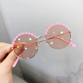 SHENGMEIYU Кръгли детски слънчеви очила Flower Baby Children Shades Слънчеви очила Girls Cute Half Frame Metal Eywear UV400