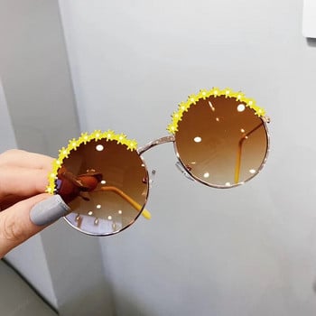 SHENGMEIYU Στρογγυλά παιδικά γυαλιά ηλίου Flower Baby Children Shades Γυαλιά ηλίου για κορίτσια Χαριτωμένα μεταλλικά γυαλιά μισού σκελετού UV400
