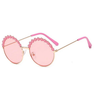 SHENGMEIYU Apaļas bērnu saulesbrilles Flower Baby Children Shades Saulesbrilles Meitenes Jauki pusrāmis metāla brilles UV400