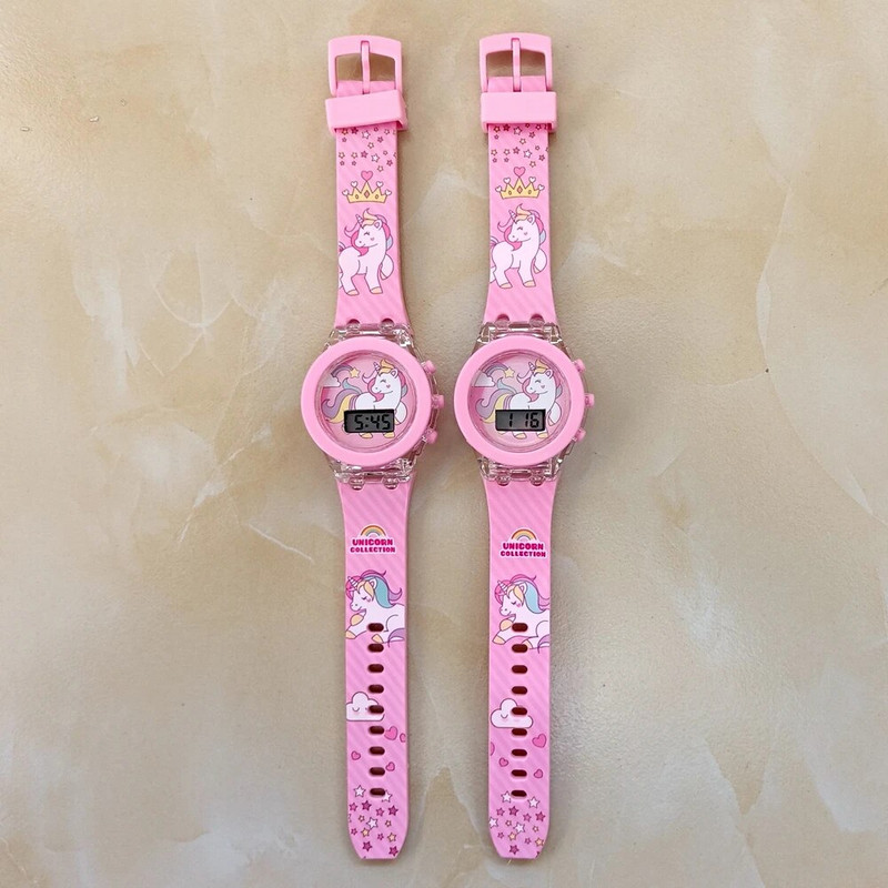 Tüdrukud, lapsed, lapsed, multifilmid ükssarvikud, digitaalne elektrooniline välklamp, helendavad värvilised sünnipäevapeo kingitused kellad