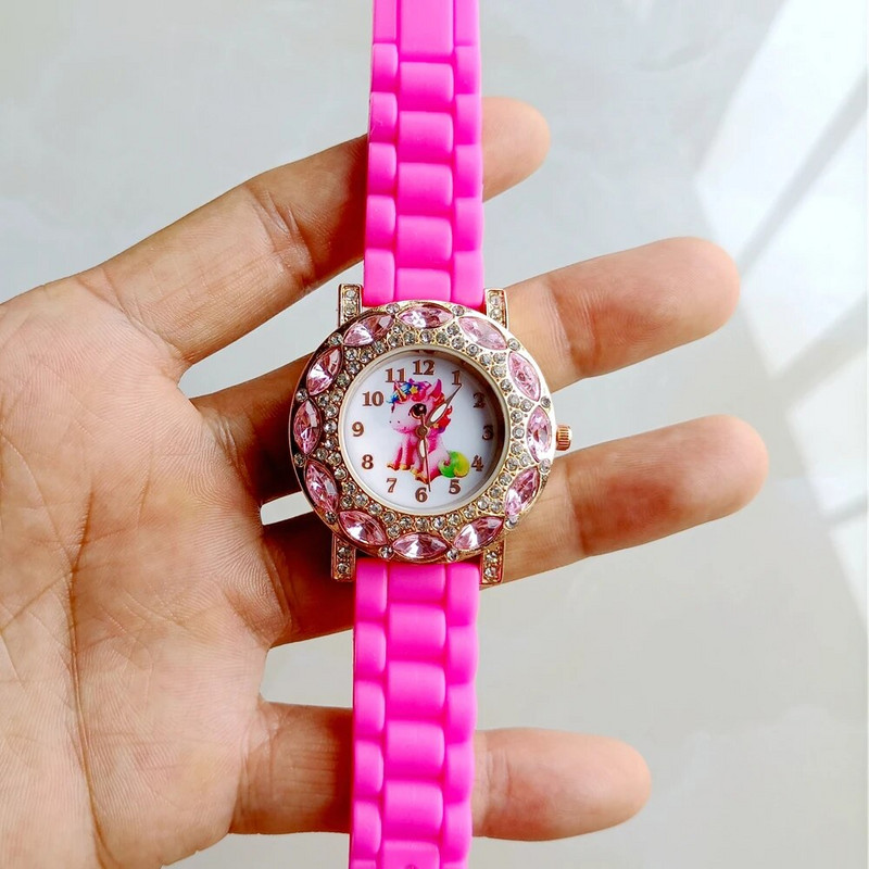 Κορίτσια Παιδικά Παιδικά πάρτι γενεθλίων Δώρα σιλικόνης καρτούν με στρας Όμορφος μονόκερος Υπέροχα ρολόγια χαλαζία Μαθητικό ρολόι