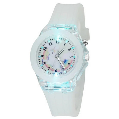 Desene animat Bebeluș Unicorn Ceasuri Copii Fete Jucării Curea din silicon Lumină bliț Ceas Copii Ceas Ceasuri de mână cu quartz Reloj Infantil