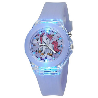 Desene animat Bebeluș Unicorn Ceasuri Copii Fete Jucării Curea din silicon Lumină bliț Ceas Copii Ceas Ceasuri de mână cu quartz Reloj Infantil