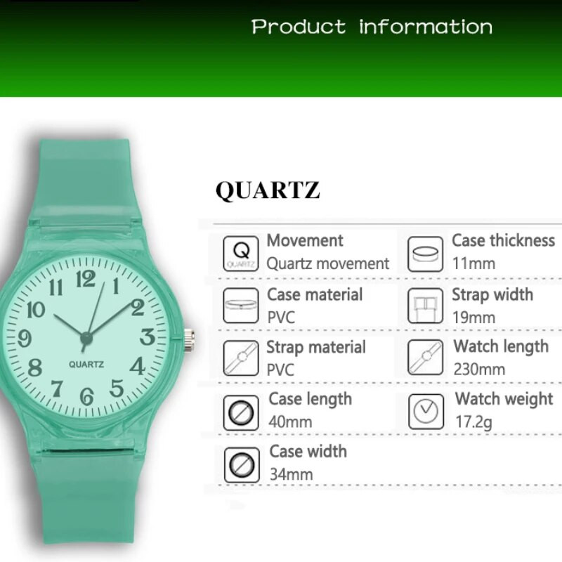 Bērnu pulkstenis Bērnu kvarca pulksteņi Rokas pulksteņu želeja meitenēm un zēniem Pulksteņi sportam, zīdaiņu studentam, caurspīdīga plastmasas Montre Femme