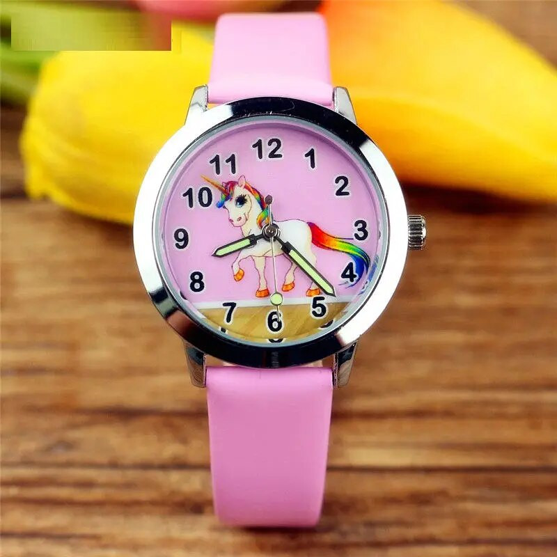 Πολύχρωμο καρτούν Μονόκερος Πεταλούδα λουλούδι Κορίτσια Παιδικά Παιδικά Φοιτητικά Γενέθλια Χριστουγεννιάτικο Δερμάτινο ρολόγια PU Δώρο Ρολόι