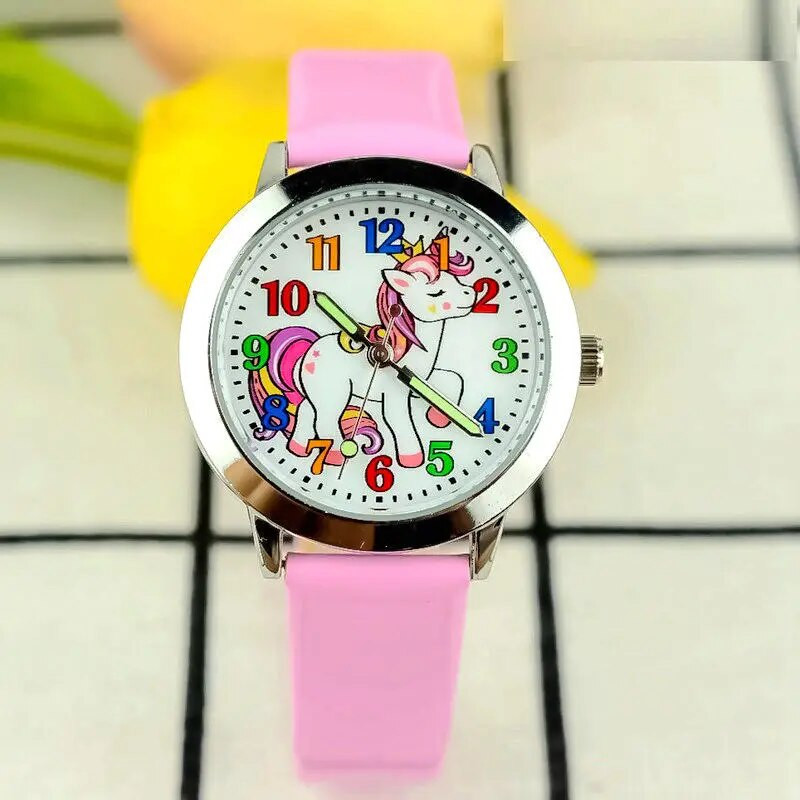 Πολύχρωμο καρτούν Μονόκερος Πεταλούδα λουλούδι Κορίτσια Παιδικά Παιδικά Φοιτητικά Γενέθλια Χριστουγεννιάτικο Δερμάτινο ρολόγια PU Δώρο Ρολόι