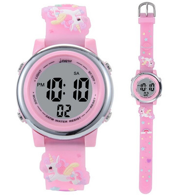 Skaista, jauka 3D sirds varavīksne vienradzis meitenes bērni bērni silikona ūdensizturīgs digitālais sporta modinātājs, gaišs dāvanas pulksteņi pulkstenis