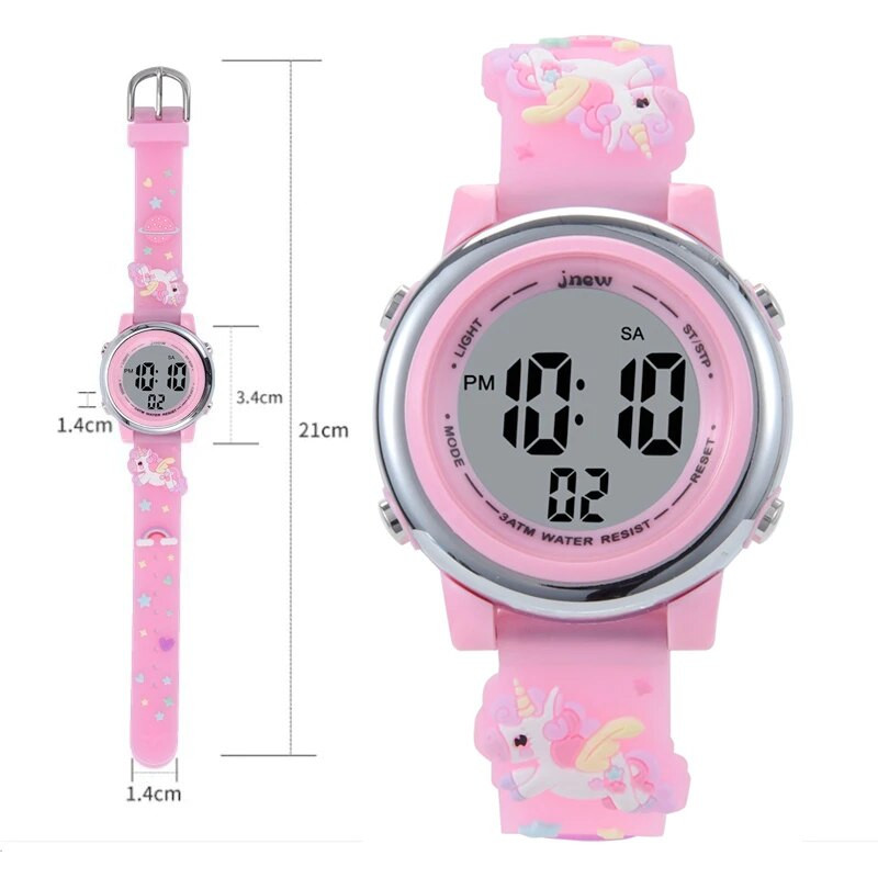 Skaista, jauka 3D sirds varavīksne vienradzis meitenes bērni bērni silikona ūdensizturīgs digitālais sporta modinātājs, gaišs dāvanas pulksteņi pulkstenis