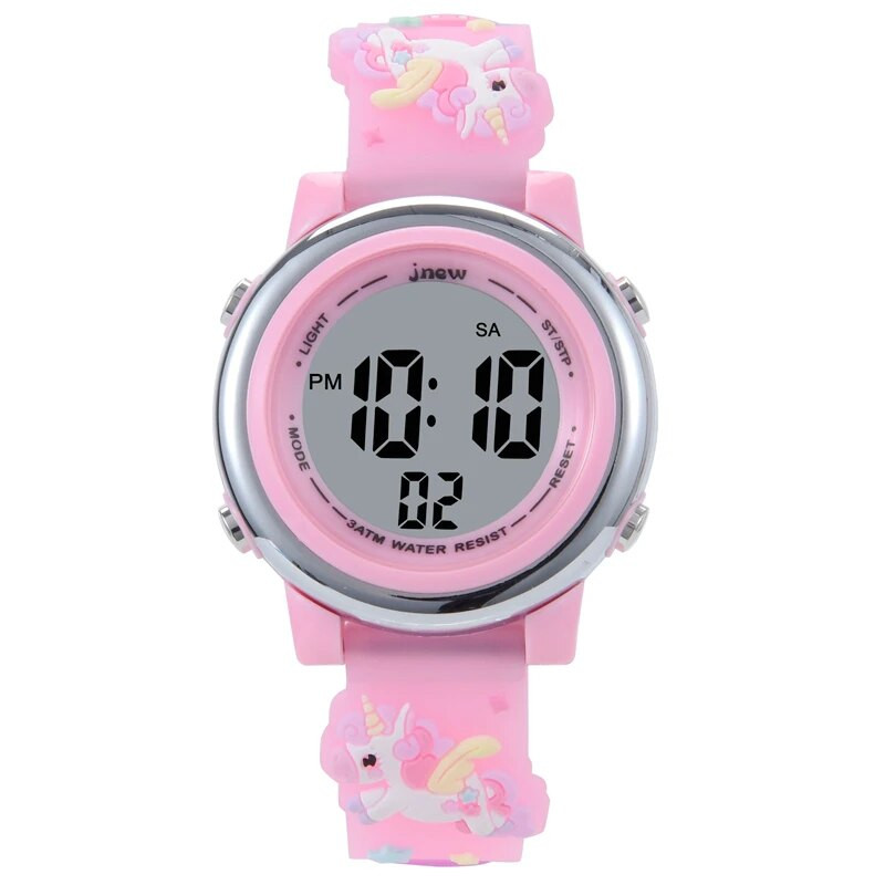 Skaista, jauka 3D sirds varavīksne vienradzis meitenes bērni bērni silikona ūdensizturīgs digitālais sporta modinātājs, gaišs dāvanas pulksteņi pulkstenis