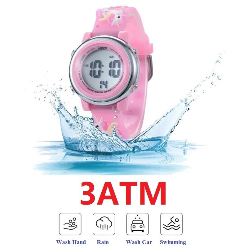 Skaista, jauka 3D sirds varavīksne vienradzis meitenes bērni bērni silikona ūdensizturīgs digitālais sporta modinātājs, gaišs dāvanas pulksteņi pulkstenis