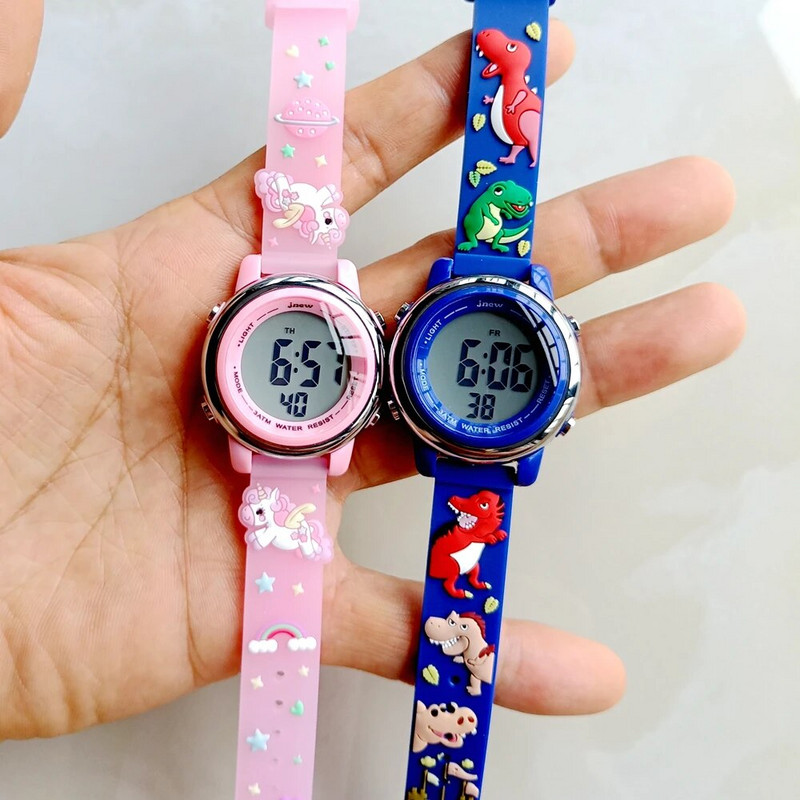 Meitenes Bērni Bērnu sporta 3D multfilma Rozā vienradzis Daudzfunkcionāls digitāls elektronisks kvēlojošs Gaismas modinātājs Pulkstenis Dāvanas Pulkstenis