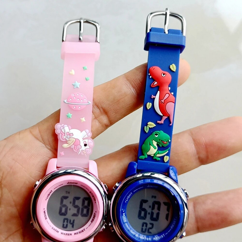 Meitenes Bērni Bērnu sporta 3D multfilma Rozā vienradzis Daudzfunkcionāls digitāls elektronisks kvēlojošs Gaismas modinātājs Pulkstenis Dāvanas Pulkstenis