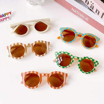 Деца Сладък кариран панел Цветни кръгли UV400 слънчеви очила Бебешки момичета Външни слънцезащитни слънчеви очила Детски очила за защита на очите