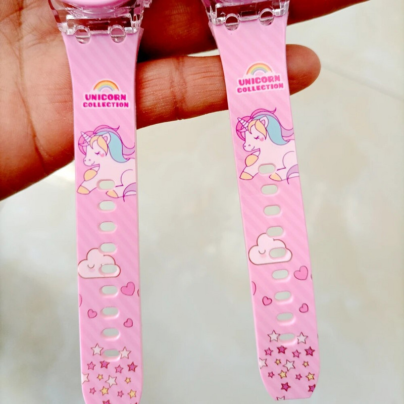 Cartoon Unicorn Collection Vikerkaarega trükitud kummist Tüdrukud Lapsed Lapsed Õpilased Digitaalne välklamp Glow Up Peokingitused Kellad