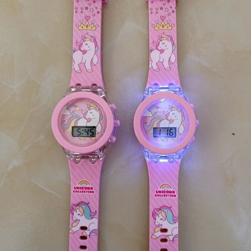 Cartoon Unicorn Collection Vikerkaarega trükitud kummist Tüdrukud Lapsed Lapsed Õpilased Digitaalne välklamp Glow Up Peokingitused Kellad