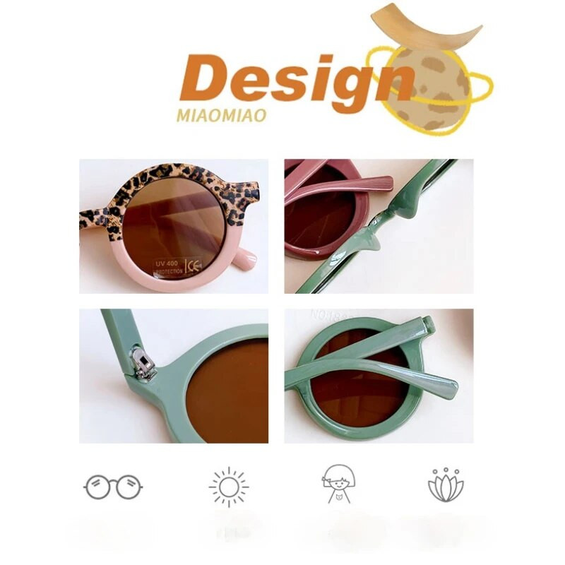 Jauni bērni jauka multfilma lāča forma apaļas saulesbrilles meitene zēns leopards divkrāsu vintage saulesbrilles UV aizsardzība klasisks bērns