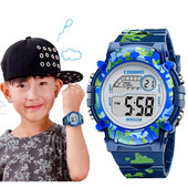 Ceasuri de camuflaj albastru bleumarin pentru copii Bliț colorat cu LED Alarma digitală rezistentă la apă pentru băieți, fete, întâlnire, săptămâna, ceas creativ pentru copii