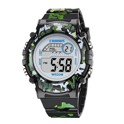 Ceasuri de camuflaj albastru bleumarin pentru copii Bliț colorat cu LED Alarma digitală rezistentă la apă pentru băieți, fete, întâlnire, săptămâna, ceas creativ pentru copii