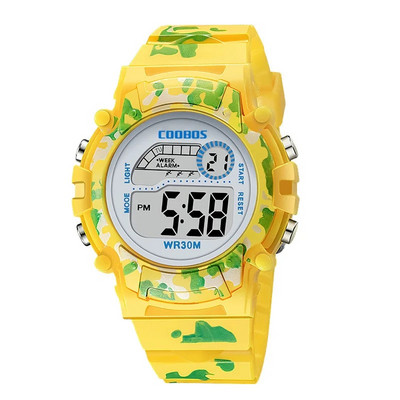 Ceasuri de camuflaj albastru bleumarin pentru copii Bliț colorat cu LED Alarma digitală rezistentă la apă pentru băieți, fete, întâlnire, săptămâna, ceas creativ pentru copii
