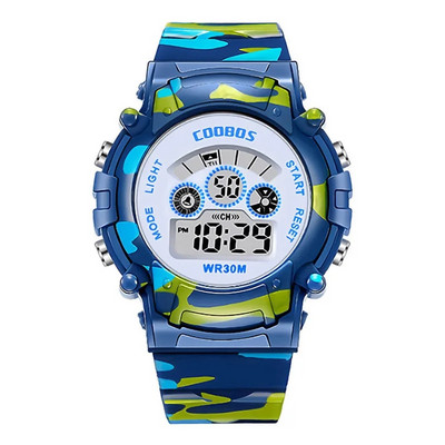 Ceasuri de camuflaj albastru bleumarin pentru copii Bliț colorat cu LED Alarma digitală rezistentă la apă pentru băieți, fete, întâlnire, săptămâna, ceas creativ pentru copii