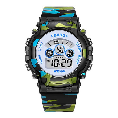 Ceasuri de camuflaj albastru bleumarin pentru copii Bliț colorat cu LED Alarma digitală rezistentă la apă pentru băieți, fete, întâlnire, săptămâna, ceas creativ pentru copii