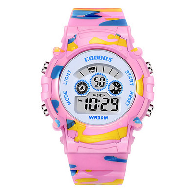 Ceasuri de camuflaj albastru bleumarin pentru copii Bliț colorat cu LED Alarma digitală rezistentă la apă pentru băieți, fete, întâlnire, săptămâna, ceas creativ pentru copii