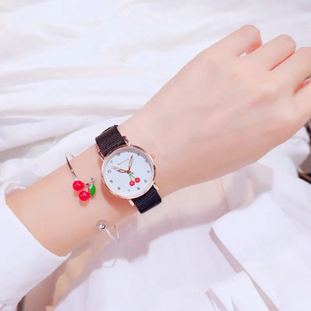 Κορίτσια ρολόγια χαριτωμένα όμορφα πριγκίπισσα Παιδικά ρολόγια Παιδικά μαθητικά ρολόγια χαλαζίας καμβάς Lovely Cherry Wristwatches Clock Relogios